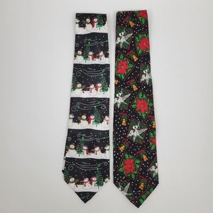 2~Christmas Ties~Hallmark Yule Greetings/Addiction~Snowman~Poinsettia~Dove~Trees